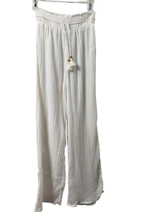 Pantalones de gasa Abercrombie & Fitch XS cintura ajustada pierna ancha borla playa coqueta - Imagen 1 de 11