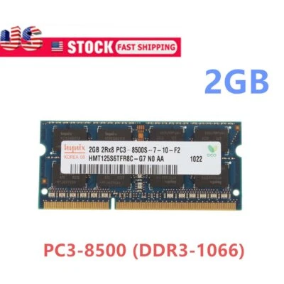 Hynix 2GB DDR3 1066MHZ 2Rx8 PC3-8500S Laptop Memory Stick Notebook RAM Non-ECC - Image 1 of 4