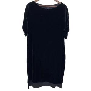Abito midi Eileen Fisher nero velluto scollo a barca grande vacanza LBD tranquillo lusso - Foto 1 di 12