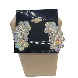 Vtg 1950s Earrings Dangling AB Crystal Beads Clip On Style - Picture 1 of 6