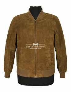Chaqueta de cuero de gamuza caqui de los años 70 para hombre Chaqueta de moda clásica 275-P - Imagen 1 de 5