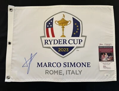 Bandera de golf firmada por Luke Donald 2023 Roma Ryder Cup autografiada automática ~ certificado de autenticidad JSA Foto 1 de 2