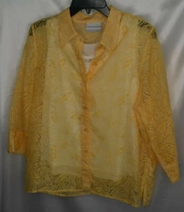 Alfred Dunner Woman's Two Piece Sheer Yellow Shirt w/ White Beaded Tank Top Size - Picture 1 of 7
