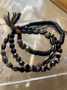 Chan Luu 3 Piece Stretch Bracelet Ivory and Black Beads 1 Skull Bead