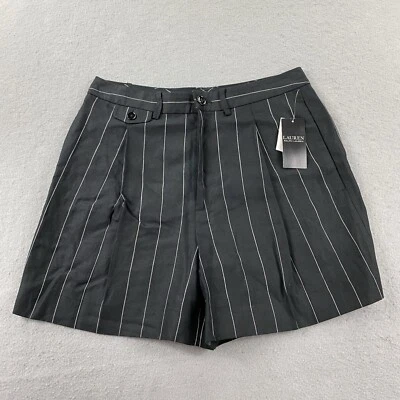 Shorts Lauren Ralph Lauren Feminino 4 Preto Listrado 100% Linho Costura 4 Conforto - Imagem 1 de 4