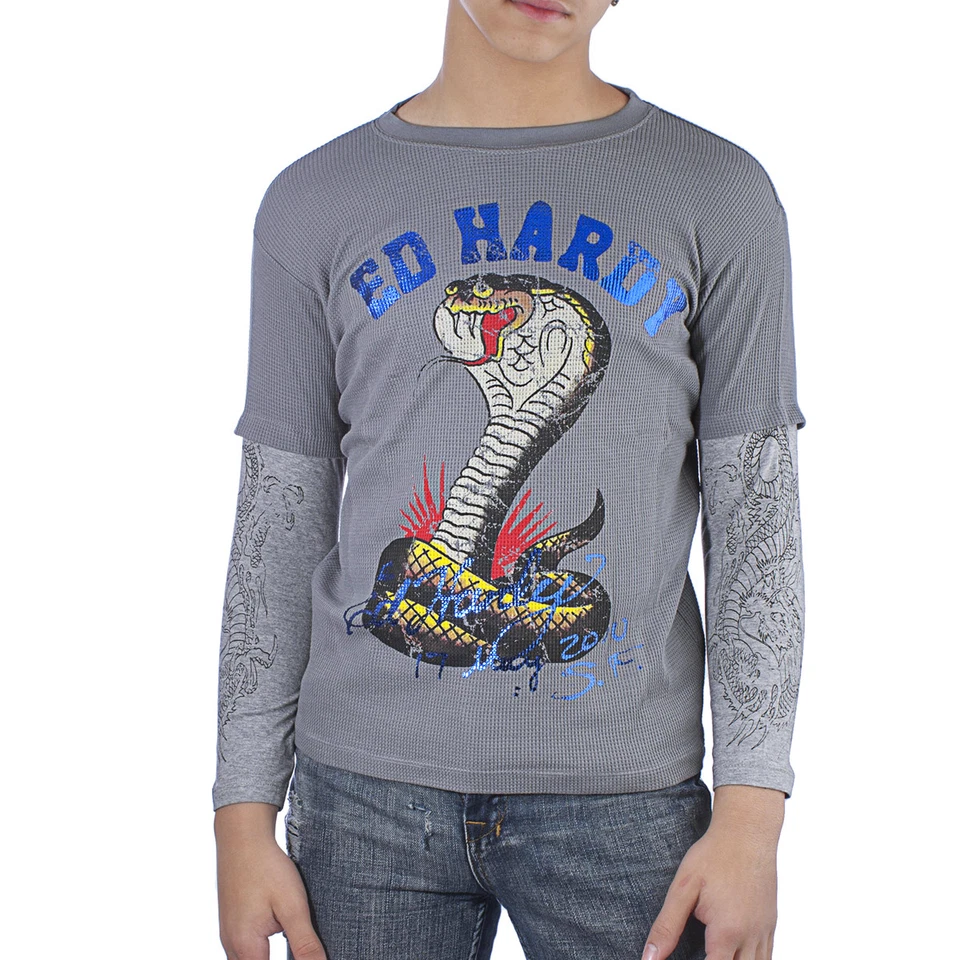 Camiseta térmica manga larga Ed Hardy 100 % algodón para niños y niños pequeños  Foto 1 de 1