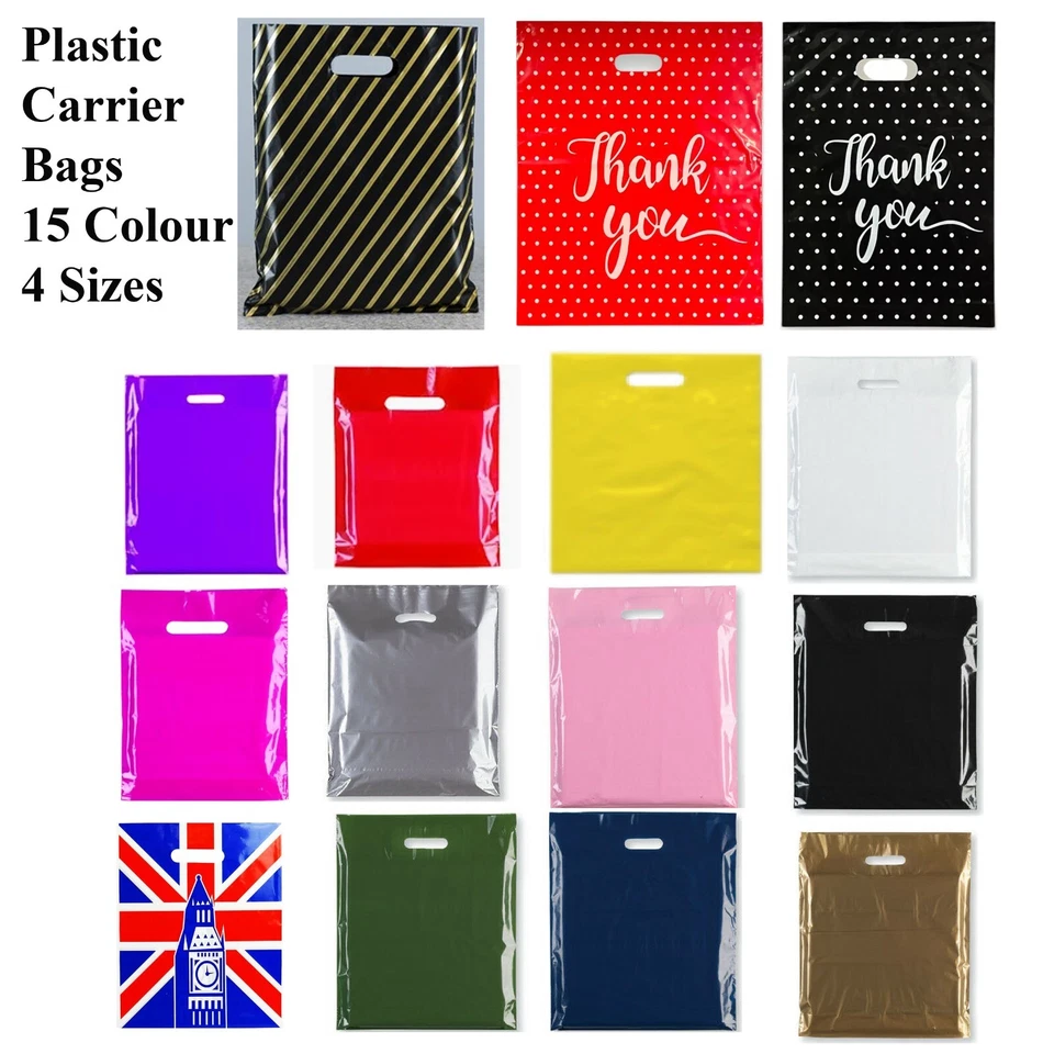 PLASTIC CARRIER BAG - Modern Printed Strong Gift shopping Bags- ALL SIZES/COLORS - Image 1 of 1