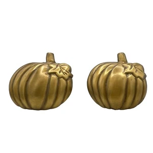 Thanksgiving Antiqued Pumpkin Pair Brass Napkin Rings Fall Harvest Dining Decor - Bild 1 von 9