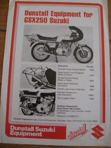 DUNSTALL/SUZUKI GSX250 Equipment Leaflet A4 Size Single Side Genuine New - Picture 1 of 3