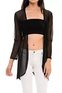 Auliné Collection Womens Long Draped Sheer Beach Cover Up Mesh Cardigan - Picture 1 of 28