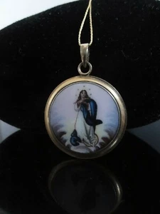 ANTIQUE DIVINE AUSTRIAN HAND PAINTED ENAMEL GOLD FILLED RELIGIOUS PENDANT - Picture 1 of 6