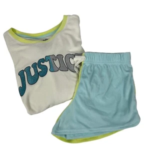 JUSTICE Girl’s 2-Pc Pajamas Sz Large (12/14) Multi Color Long Sleeves/Shorts - Picture 1 of 14