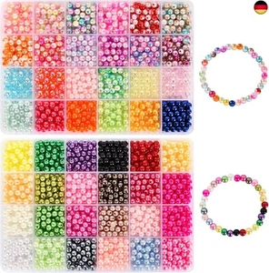 2400 Stücke 6mm Beads Perlen Set, Glasperlen zum Basteln Edelstein Perlen Rund - Bild 1 von 9