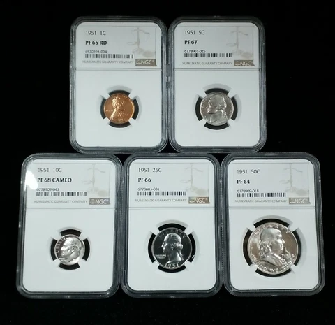 1951 US PROOF SET NGC PF 64 THRU PF 68 CAMEO 5 COIN SET #7523 Cover