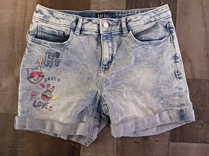 Gap Denim Jean Shorts Juniors Size 16 Midi Short love & peace Embroidered - Picture 1 of 6