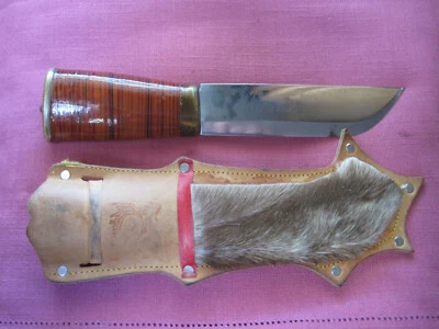 Massive Wide Blade Finnish Puukko Knife Finland Maker Signed with Leather Sheath - Image 1 of 4
