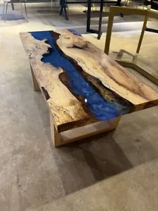 Walnut Blue Resin Table, Handcrafted Epoxy River Table – Unique Live Edge Design - Picture 1 of 10