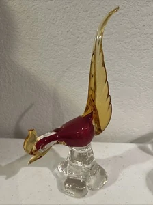 Vintage Murano Pheasant Rooster Art Glass Orange Some Chips 9” - Picture 1 of 9
