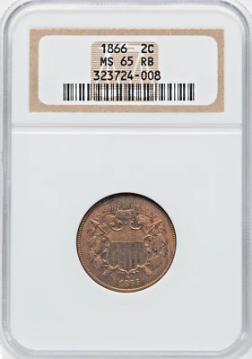 1866 2C COIN TWO CENT PIECE NGC MS65 RB GEM RED BROWN FREE PRIORITY SHIPPING - Image 1 of 4