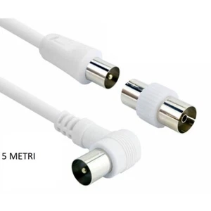 Cavo Antenna TV Coassiale angolare 5m Prolunga+adattatore M/F digitale terrestre - Picture 1 of 1