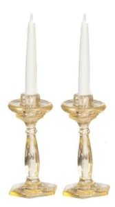 Dolls House Amber Candlesticks Chrysnbon Miniature Dining Room Accessory 1:12 - Picture 1 of 8