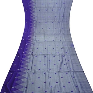 Vintage blau 100 % reine Seide handgewebt Sari Rest 5 Jahre Handarbeit Stoff Seidenschrott - Bild 1 von 4