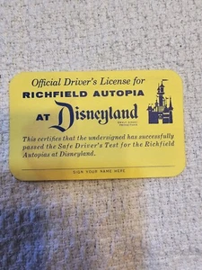 Disneyland 1956 Richfield Autopia Licencia de Conducir Oficial Doble Cara De Colección - Imagen 1 de 2