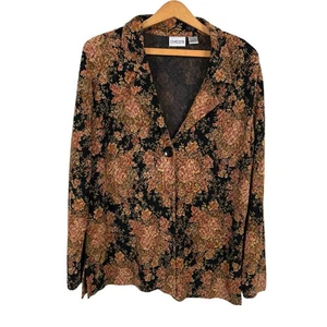 Chico's Women Floral Jacket Size 2 (US Large/12) Dark Romantic Fall Fairy Grunge - Picture 1 of 5