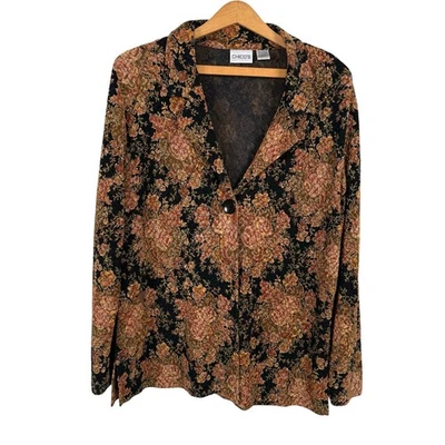 Chico's Women Floral Jacket Size 2 (US Large/12) Dark Romantic Fall Fairy Grunge - Image 1 of 4