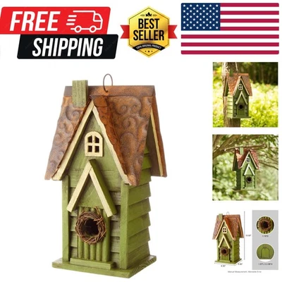 Charming 12" Green Distressed Birdhouse - Gift for Bird Lovers and Gardeners - Image 1 of 4