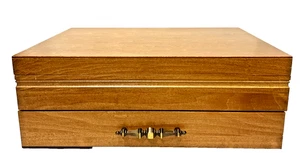 Vintage Natura Finish Massivholz Besteck Silberbesteck Aufbewahrungsbox mit Schublade roter Einsatz - Bild 1 von 15