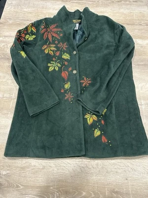 Bob Mackie Wearable Art Jacket Large Embroidered Fall Leaves Boho Artsy Coat - Image 1 of 4