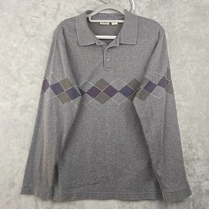 Vintage LL Bean Shirt Mens Medium Gray Rugby Polo Long Sleeve Argyle Made in USA - Picture 1 of 8