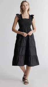 Quince 100% Organic Cotton Poplin Smocked Midi Dress Black Extra Small - Picture 1 of 12