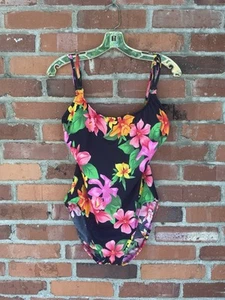 Vintage 60s Longitude One Piece Swimsuit Union Made ILGWU Size 14 T Floral Mod - Bild 1 von 9