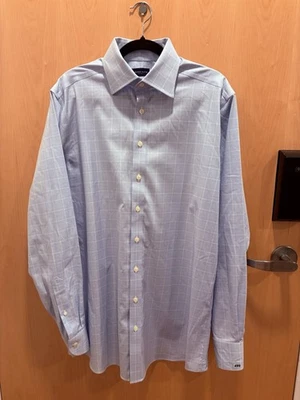 Puño francés azul abotonado Proper Cloth para hombre, talla 15,5-36,5, sin planchar Foto 1 de 4