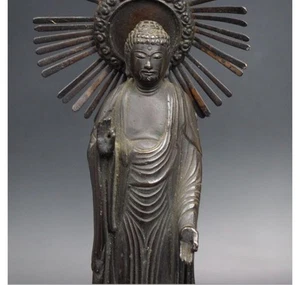 Antica statua giapponese BUDDHA Amitabha AMIDA NYORAI bronzo XIX secolo EDO 9,3 pollici - Foto 1 di 18
