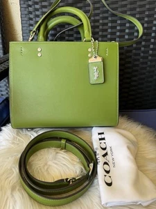 Coach Rogue 25 Glovetan Leather Silver Dark Lime CP134 - Picture 1 of 14
