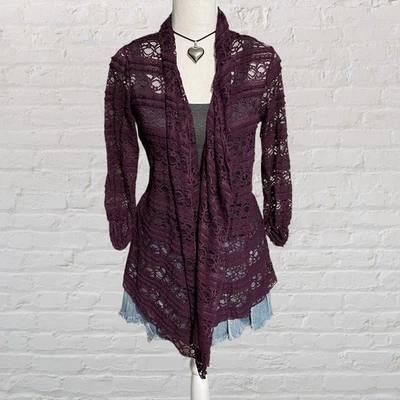 Cárdigan asimétrico transparente encaje morado y2k S caprichoso gótico boho hada grunge Foto 1 de 4