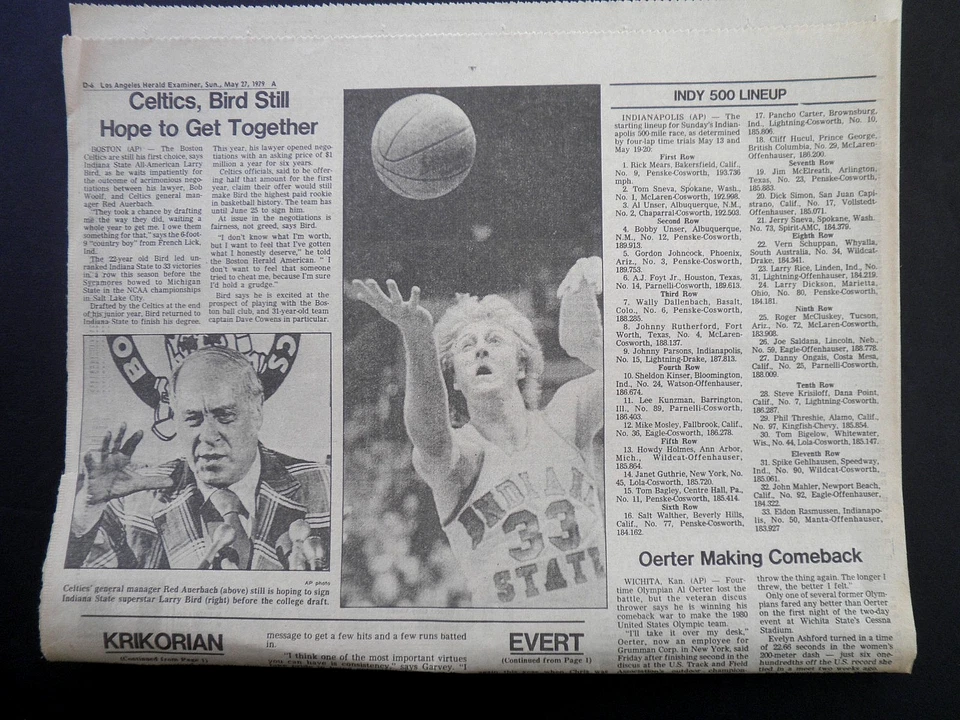 RARO PERIÓDICO DEPORTIVO ORIGINAL VINTAGE NBA LARRY BIRD CELTICS HOPE TO NEGOCIAR 1979 Foto 1 de 1
