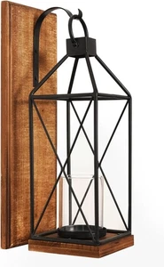 Homemory Wall Candle Sconce, Wood Rustic Candle Holder Decorative Candle Lantern - Picture 1 of 7