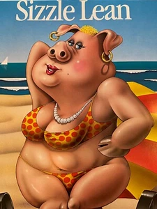 Sizzle Lean Pig in a Bikini on the Beach Poster   NEW - Picture 1 of 4