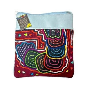 Arte Kuna Colombia Leather Crossbody Bag - Mola Design, Lined, Multiple Pockets - Picture 1 of 13