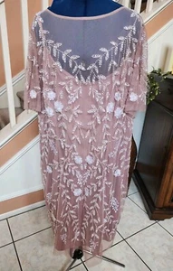 NWT ADRIANNA PAPELL Pink Floral Sequin Round Neck Short Sleeve Dress Sz 24W $279 - Picture 1 of 17