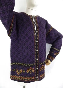Vintage Dale of Norway hand knit wool purple fair isle embroidered cardigan 12 - Picture 1 of 8
