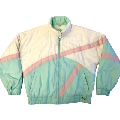 CHAQUETA ESQUÍ OMEGA VINTAGE AÑOS 80 Blanco PASTEL Puffer Nieve ESQUÍ Retro Abrigo de Invierno Foto 1 de 4