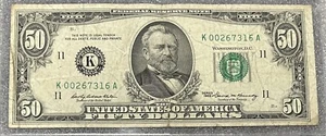 1969 Dallas K K00267316A *Lower Serial Number* 50$ dollar bill 50BL20 - Picture 1 of 6