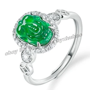 Anillo con incrustación de plata PiXiu S925 de jadeíta verde hielo natural grado AAA certificado - Imagen 1 de 7