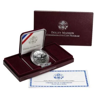 (1) 1999 P Dolley Madison Silver $1 Dollar Commemorative Proof Coin w/ Box & COA - Image 1 of 2