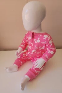 Mattel Barbie Baby Girls Pink Printed Long Sleeve Zip Romper Bodysuit Size 00 - Picture 1 of 6